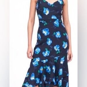 NWT Banana Republic Black and Blue Floral High Low chiffon dress size 6
